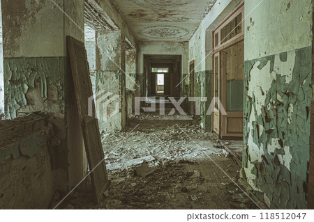 Belarus. Abandoned School In Chernobyl Zone. Chornobyl Catastrophe Disasters. Dilapidated House In Belarusian Village. Whole Villages Must Be Disposed. Chernobyl Resettlement Zone 118512047