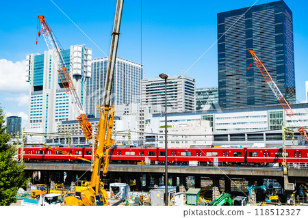 Tokyo Redevelopment Construction and cranes around Shinagawa Station 2024.09 a-2 High saturation contrast 118512327