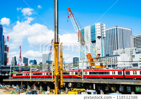 東京再開發 品川站週邊的施工與起重機 2024.09 c-2 高色對比度 118512386