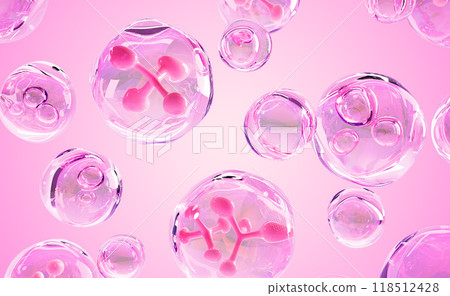 3d pink background with collagen cell texture render. Abstract pattern with hyaluronic acid molecule, serum or moisture essence bubble, oil drop, liquid cosmetic skin care product. 3D illustration 3d pink background with collagen cell texture render. Abstract pattern with hyaluronic acid molecule, serum or moisture essence bubble, oil drop, liquid cosmetic skin care product. 3D illustration 118512428