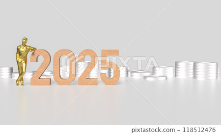 THE 2025 Wood number and business man for newyear concept 3d rendering 118512476