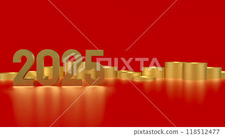 THE 2025 Gold number and coins for newyear concept 3d rendering. 118512477