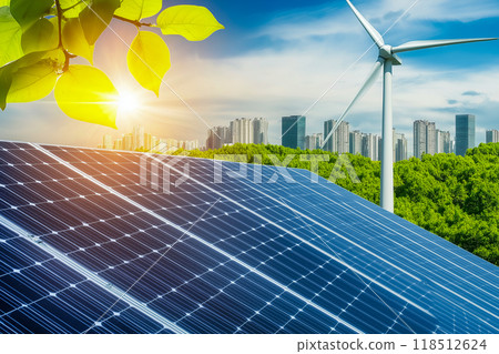 清潔能源和永續的未來 - 太陽能板和風力發電的前景 118512624