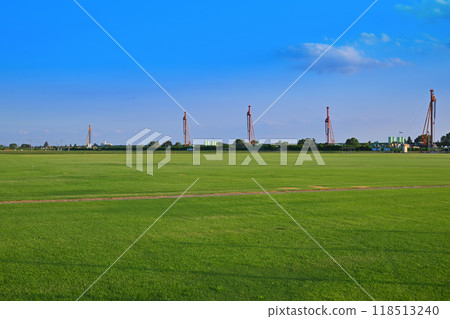 Arakawa No. 2 Adjustment Pond under construction. View from Omiya Health Insurance Ground. Summer scenery. 118513240