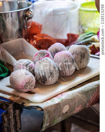 Dragon Fruit Prepared for Sale in Thailand Dragon Fruit Prepared for Sale in Thailand 118513298