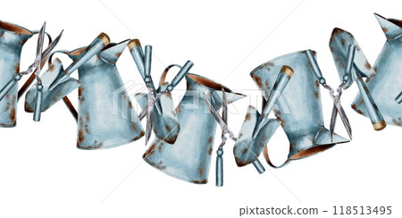 Garden tools seamless border watercolor illustration Garden tools seamless border watercolor illustration 118513495
