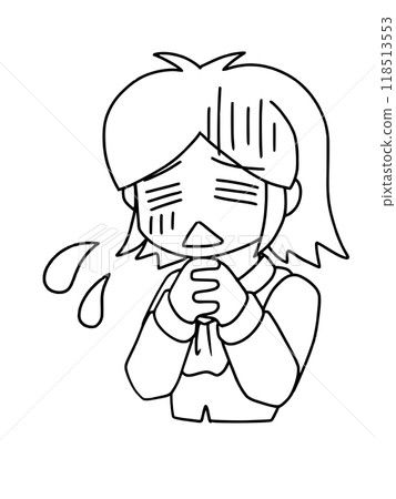 A bob-cut OL with a depressed and anxious face - Line drawing 118513553