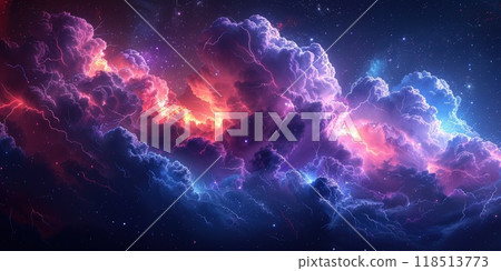 Vibrant Cosmic Nebula with Stars and Clouds 118513773