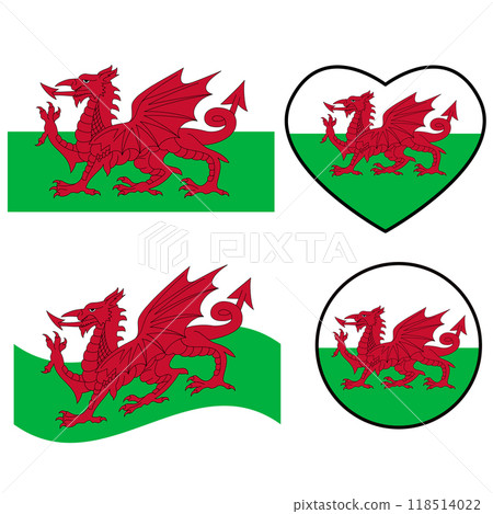 Wales Flag icon. national flag of principality wales. flat style. Wales Flag icon. national flag of principality wales. flat style. 118514022