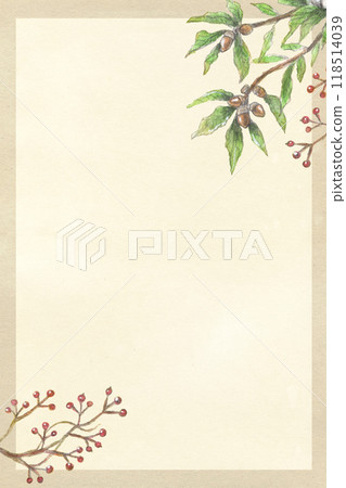 Autumn image background material of acorns and lilies painted in watercolors Vertical design Autumn image background material of acorns and lilies painted in watercolors Vertical design 118514039