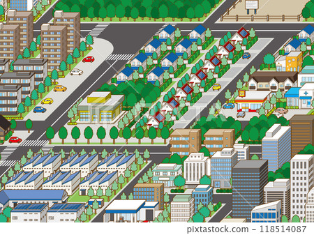 Cityscape 3D illustration. Vector illustration of buildings. 118514087
