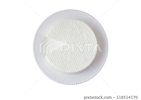 fresh brazilian white minas cheese on white plate isolated on white background fresh brazilian white minas cheese on white plate isolated on white background 118514170