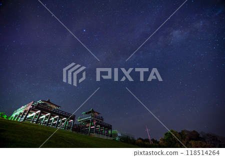 Night starry sky with the Milky Way over the Luye Highlands 118514264