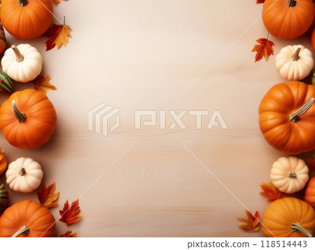 秋季萬聖節秋葉南瓜背景複製空間 118514443