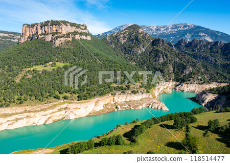 Summer view of Llosa del Cavall reservoir on Cardener River in Spain 118514477