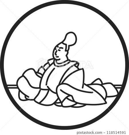 阿部中麻呂的線條畫圓形簡單百人一書 118514591