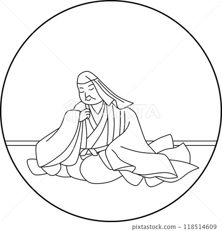 Line drawing of the Hyakunin Isshu poem, Semimaru Line drawing of the Hyakunin Isshu poem, Semimaru 118514609