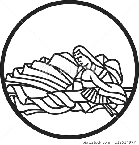 Simple line drawing of Hyakunin Isshu - Mother of the Right General Michitsuna Simple line drawing of Hyakunin Isshu - Mother of the Right General Michitsuna 118514977