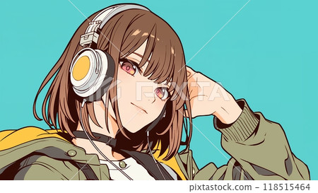 girl listening to music with headphones girl listening to music with headphones 118515464