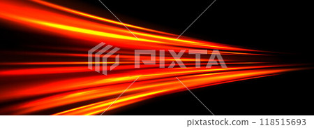 Glowing neon light trail element. Bright red purple speed line wave. Hot luminous curved path concept. Abstract bent dynamic motion stripes. Shiny fire streaks for poster, banner, flyer. Vector 118515693