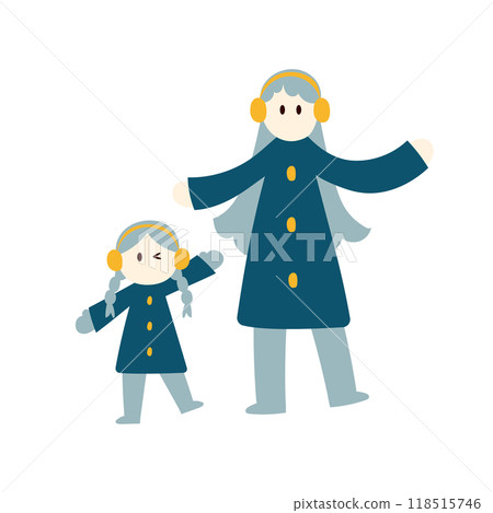 父母和孩子穿著冬季裝備的插圖 父母和孩子穿著冬季裝備的插圖 118515746