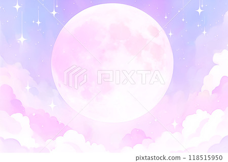 A fantastically shining full moon and fluffy clouds floating in the sky 118515950
