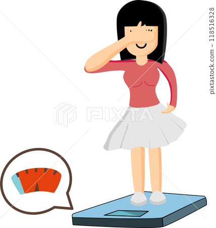 Female is checking her weight on the scale. cartoon 118516328