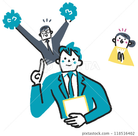 A young business person working hard to improve and reskill his skills and his boss supporting him Stock illustration 118516402