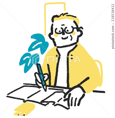 坐在書桌前學習的高級股票插畫素材 坐在書桌前學習的高級股票插畫素材 118516412