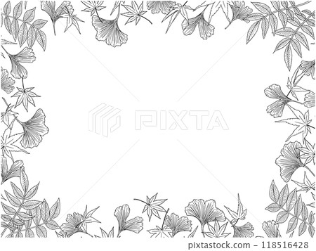 秋季植物線描框①黑色 118516428