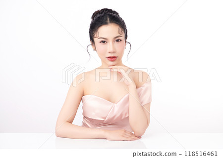 Beautiful young asian woman with clean fresh skin on white background, Face care, Facial treatment, Cosmetology, beauty and spa, Asian women portrait. 118516461