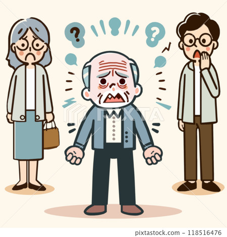一名驚慌失措的癡呆症老人和家人照顧他的插圖 118516476