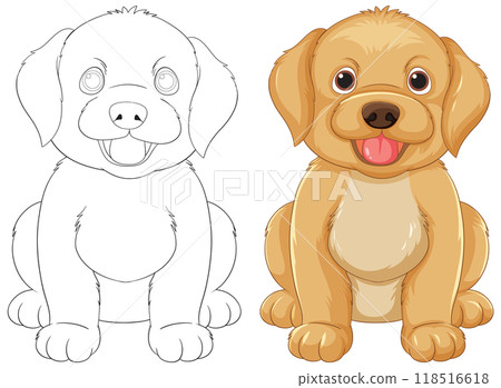 Cute Puppy Illustration and Outline Cute Puppy Illustration and Outline 118516618