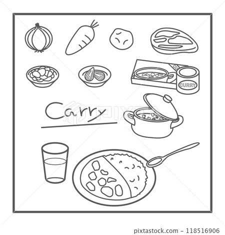 Curry rice illustration set monochrome 118516906