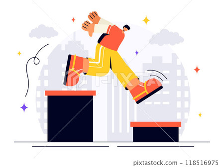 Parkour Sports Vector Illustration featuring Young Men Leaping Over Walls and Barriers in an Urban Cityscape with Buildings and Street in a Background Parkour Sports Vector Illustration featuring Young Men Leaping Over Walls and Barriers in an Urban Cityscape with Buildings and Street in a Background 118516975