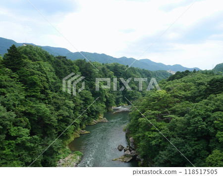 Kinugawa River surrounded by greenery | Kinutateiwa Suspension Bridge Kinugawa River surrounded by greenery | Kinutateiwa Suspension Bridge 118517505