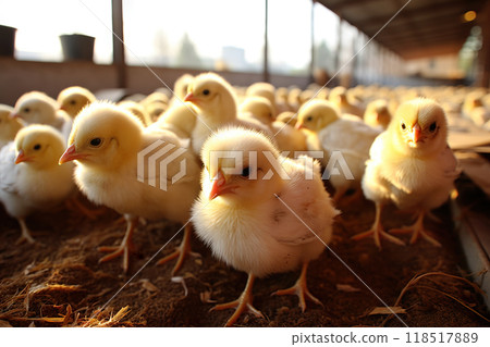 Charming Broiler Chicks A Delightful Group of Fluffy Little Ones on a Vibrant Farmstead. created with Generative AI Charming Broiler Chicks A Delightful Group of Fluffy Little Ones on a Vibrant Farmstead. created with Generative AI 118517889