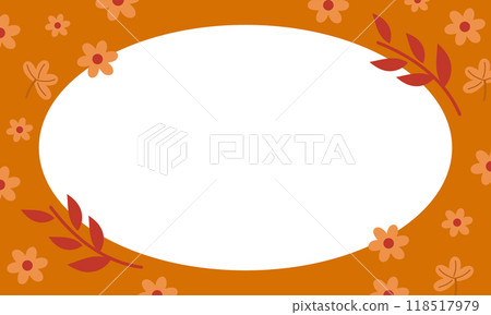 Rectangle, autumn orange frame of flowers, leaves for fall season, cozy weather, decoration, banner, ad template, social media post, poster, post card, polaroid frame, notebook cover, paper design 118517979