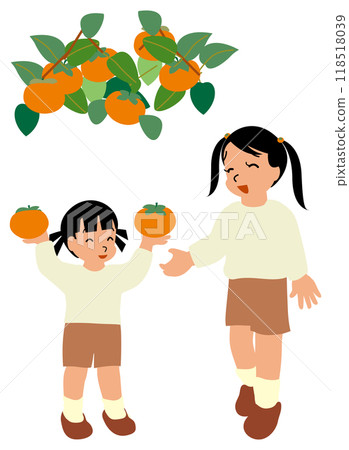 孩子體驗摘柿子的插畫02 118518039