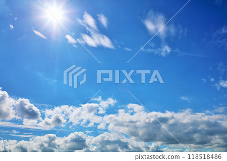 Summer blue sky, clouds and sun Summer blue sky, clouds and sun 118518486