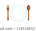Hand-painted natural stylish wooden cutlery and plates 118518652