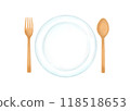 Hand-painted natural stylish wooden cutlery and plates 118518653