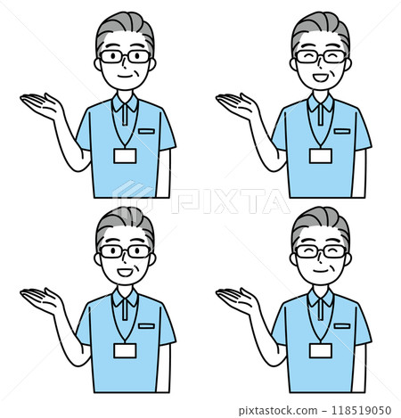 身穿polo衫的老人微笑著引導您（右手/簡單） 118519050