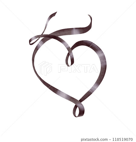 The audio cassette tape is twisted in the shape of a heart as a symbol of disco. Nostalgia with love for my youth in the 80s 90s. Watercolor clipart isolated on white background 118519070