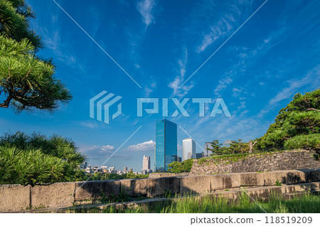 View of OBP Crystal Tower from the Kyobashi exit of Osaka Castle 118519209