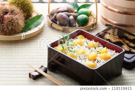 Taste of Autumn Chestnut rice in a bento box 118519915