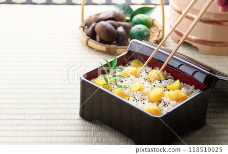 Taste of Autumn Chestnut rice in a bento box 118519925