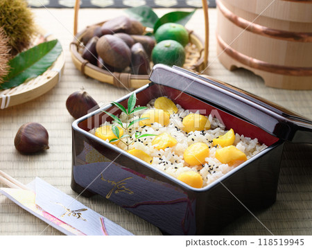 Taste of Autumn Chestnut rice in a bento box 118519945