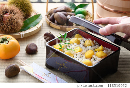 Taste of Autumn Chestnut rice in a bento box Taste of Autumn Chestnut rice in a bento box 118519952