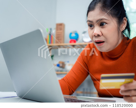 Online banking transaction concept, Woman is dismissal with credit card, Using smartphone shopping online, E Commerce and secure mobile banking concept, Making online payments. 118520000